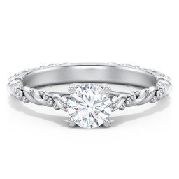 Vintage Solitaire Engagement Ring with Beaded Twisted Rope Band