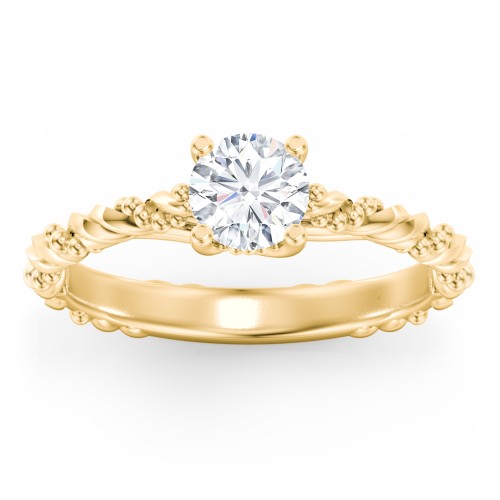 Vintage Solitaire Engagement Ring with Beaded Twisted Rope Band – 9kt Yellow Gold
