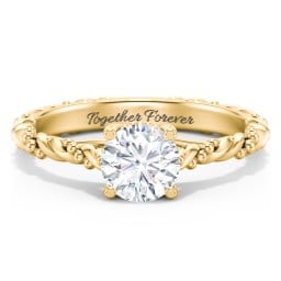 Vintage Solitaire Engagement Ring with Beaded Twisted Rope Band