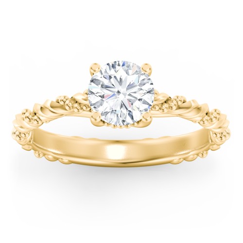 Vintage Solitaire Engagement Ring with Beaded Twisted Rope Band – 9kt Yellow Gold