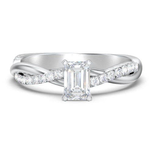 Twisted Infinity Engagement Ring with Side Stones – 14K White Gold with Lab Diamond