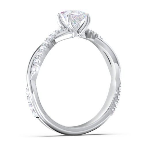 Twisted Infinity Engagement Ring with Side Stones – 14K White Gold with Lab Diamond