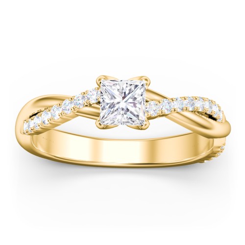 Twisted Infinity Engagement Ring with Side Stones – 9kt Yellow Gold with Lab Diamond