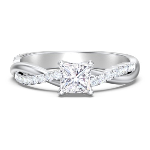Twisted Infinity Engagement Ring with Side Stones – 14K White Gold with Lab Diamond