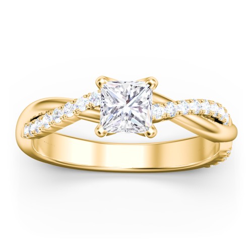 Twisted Infinity Engagement Ring with Side Stones – 9kt Yellow Gold with Lab Diamond
