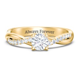 Twisted Infinity Engagement Ring with Side Stones in 9K Solid Yellow Gold with 04LABDIAM-RD-0.50-VS2-F-VG and Lab Diamond