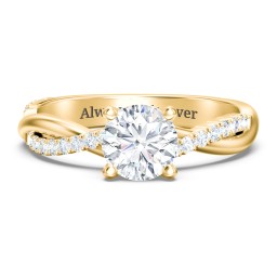 Twisted Infinity Engagement Ring with Side Stones in 9K Solid Yellow Gold with 04LABDIAM-RD-1.00-SI1-F-VG and Lab Diamond