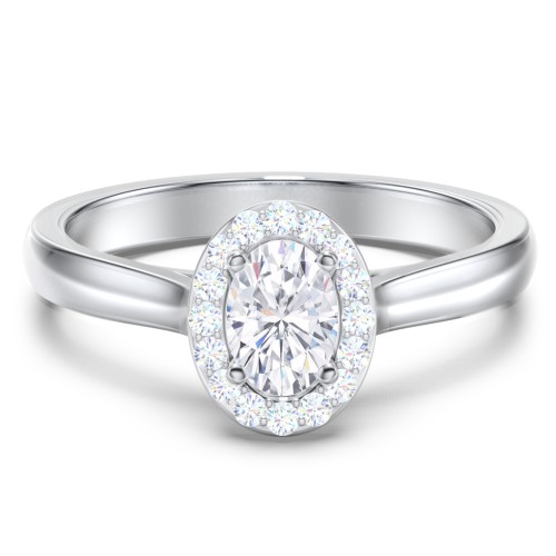 Classic Halo Solitaire Diamond Engagement Ring – 14K White Gold with Lab Diamond