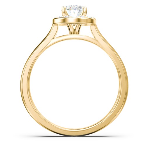 Classic Halo Solitaire Diamond Engagement Ring – 9kt Yellow Gold with Lab Diamond