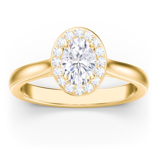 Classic Halo Solitaire Diamond Engagement Ring – 9kt Yellow Gold with Lab Diamond
