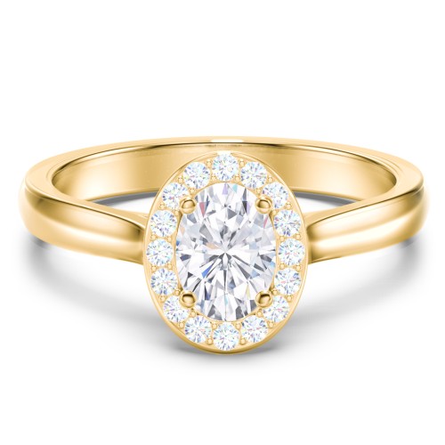 Classic Halo Solitaire Diamond Engagement Ring – 9kt Yellow Gold with Lab Diamond