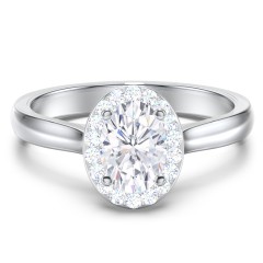 Classic Halo Solitaire Diamond Engagement Ring – 14K White Gold with Lab Diamond