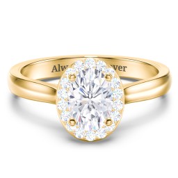 Classic Halo Solitaire Diamond Engagement Ring in 9K Solid Yellow Gold with 04LABDIAM-OV-1.00-SI1-G-G and Lab Diamond