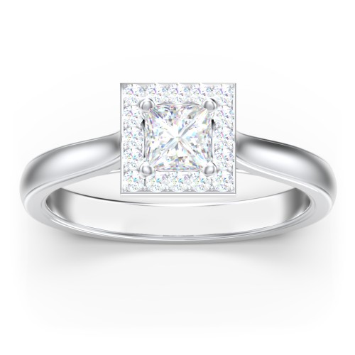 Classic Halo Solitaire Diamond Engagement Ring – 14K White Gold with Lab Diamond