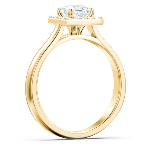 Classic Halo Solitaire Diamond Engagement Ring – 9kt Yellow Gold with Lab Diamond