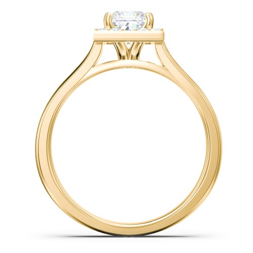 Classic Halo Solitaire Diamond Engagement Ring – 9kt Yellow Gold with Lab Diamond