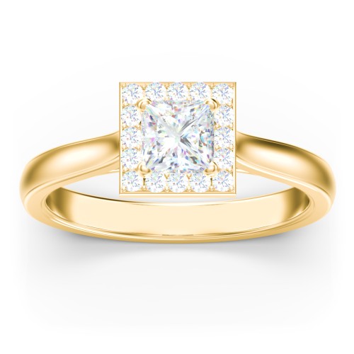 Classic Halo Solitaire Diamond Engagement Ring – 9kt Yellow Gold with Lab Diamond