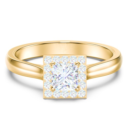 Classic Halo Solitaire Diamond Engagement Ring – 9kt Yellow Gold with Lab Diamond
