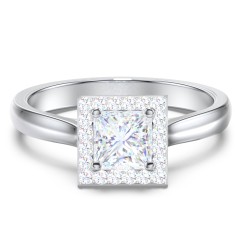 Classic Halo Solitaire Diamond Engagement Ring – 14K White Gold with Lab Diamond