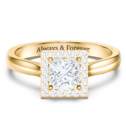 Classic Halo Solitaire Diamond Engagement Ring in 9K Solid Yellow Gold with 04LABDIAM-PC-1.00-SI1-F-G and Lab Diamond