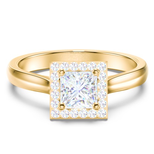 Classic Halo Solitaire Diamond Engagement Ring – 9kt Yellow Gold with Lab Diamond