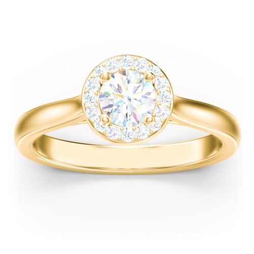Classic Halo Solitaire Diamond Engagement Ring – 9kt Yellow Gold with Lab Diamond