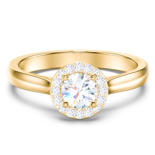 Classic Halo Solitaire Diamond Engagement Ring – 9kt Yellow Gold with Lab Diamond