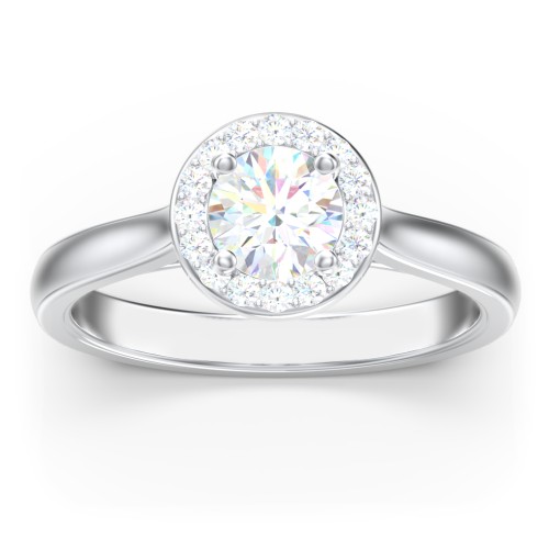 Classic Halo Solitaire Diamond Engagement Ring – 14K White Gold with Lab Diamond