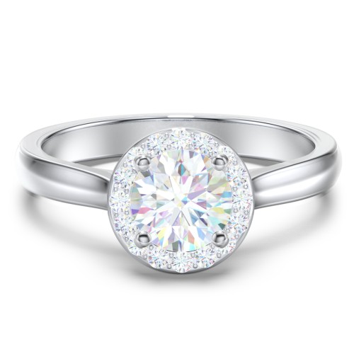 Classic Halo Solitaire Diamond Engagement Ring – 14K White Gold with Lab Diamond