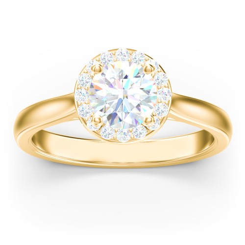 Classic Halo Solitaire Diamond Engagement Ring – 9kt Yellow Gold with Lab Diamond