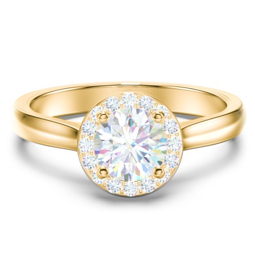 Classic Halo Solitaire Diamond Engagement Ring – 9kt Yellow Gold with Lab Diamond