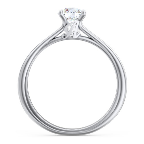 Solitaire Diamond Engagement Ring with Personalised Initials – 14K White Gold