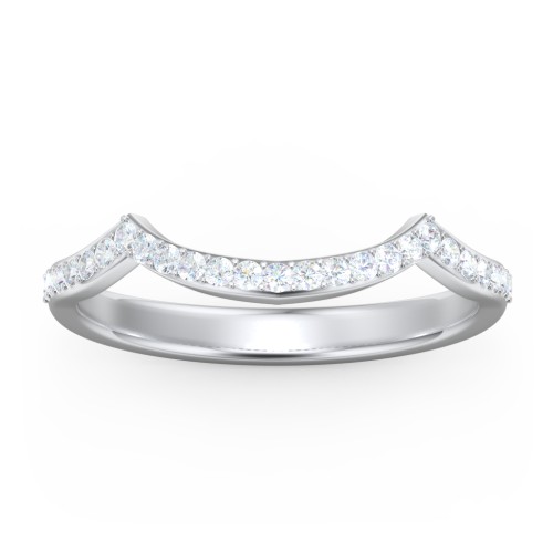 Arched Diamond Accent Wedding Band – 14K White Gold with Lab Diamond