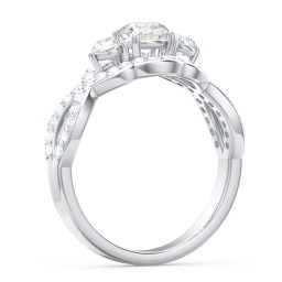 Halo 3-Stone Diamond Engagement Ring with Accented Twisted Band