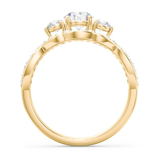 Halo 3-Stone Diamond Engagement Ring with Accented Twisted Band – 9kt Yellow Gold with Lab Diamond