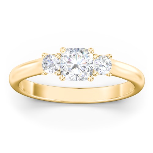 Classic 3-Stone Diamond Engagement Ring – 9kt Yellow Gold with Lab Diamond