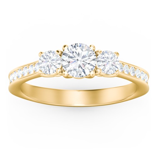 Classic 3-Stone Diamond Engagement Ring with Accents – 9kt Yellow Gold with Lab Diamond