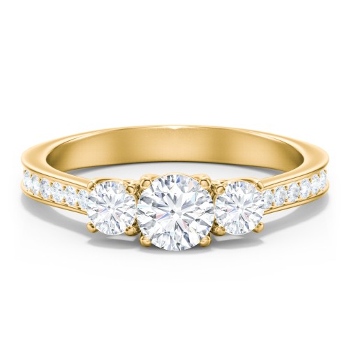 Classic 3-Stone Diamond Engagement Ring with Accents – 9kt Yellow Gold with Lab Diamond