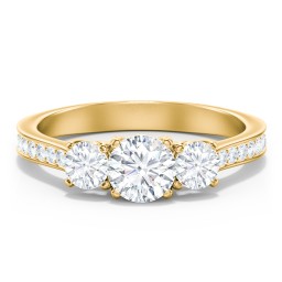 Classic 3-Stone Diamond Engagement Ring with Accents in 9K Solid Yellow Gold