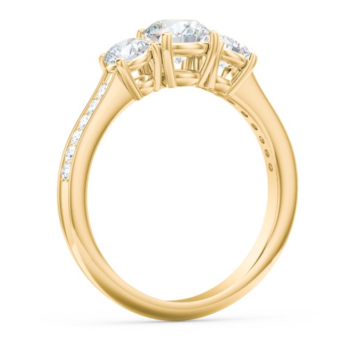 Classic 3-Stone Diamond Engagement Ring with Accents – 9kt Yellow Gold with Lab Diamond