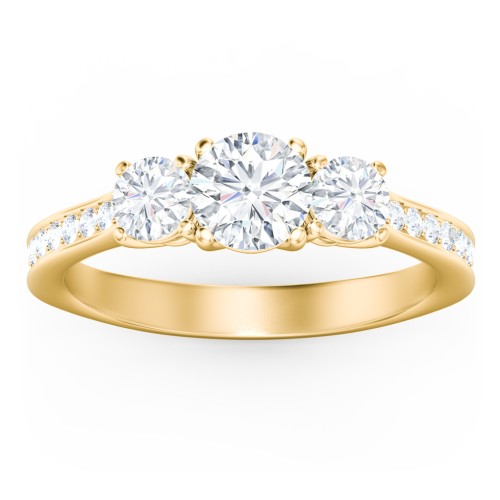Classic 3-Stone Diamond Engagement Ring with Accents – 9kt Yellow Gold with Lab Diamond