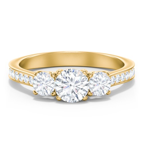 Classic 3-Stone Diamond Engagement Ring with Accents – 9kt Yellow Gold with Lab Diamond