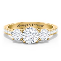 Classic 3-Stone Diamond Engagement Ring with Accents in 9K Solid Yellow Gold with 04LABDIAM-RD-1.00-SI1-F-VG and Lab Diamond