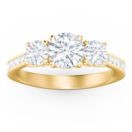Classic 3-Stone Diamond Engagement Ring with Accents – 9kt Yellow Gold with Lab Diamond