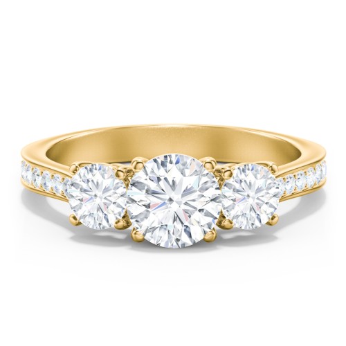 Classic 3-Stone Diamond Engagement Ring with Accents – 9kt Yellow Gold with Lab Diamond