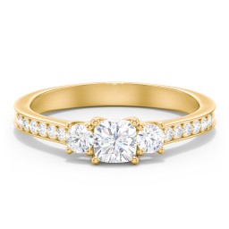 Classic 3-Stone Diamond Engagement Ring with Accents in 9K Solid Yellow Gold