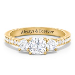 Classic 3-Stone Diamond Engagement Ring with Accents in 9K Solid Yellow Gold with 04LABDIAM-CU-1.00-VS2-G-G and Lab Diamond
