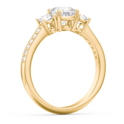 Classic 3-Stone Diamond Engagement Ring with Accents – 9kt Yellow Gold with Lab Diamond
