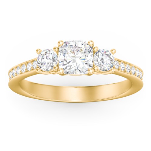 Classic 3-Stone Diamond Engagement Ring with Accents – 9kt Yellow Gold with Lab Diamond