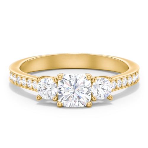 Classic 3-Stone Diamond Engagement Ring with Accents – 9kt Yellow Gold with Lab Diamond